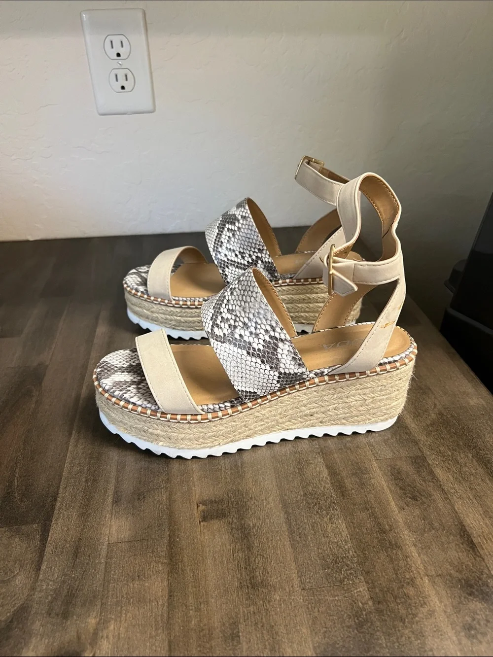 Soda Beige and Snake-Print Espadrille Platform Sandals